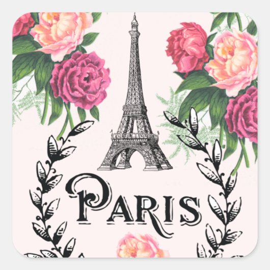 Paris  Roze Rozen Stickers (Voorkant)
