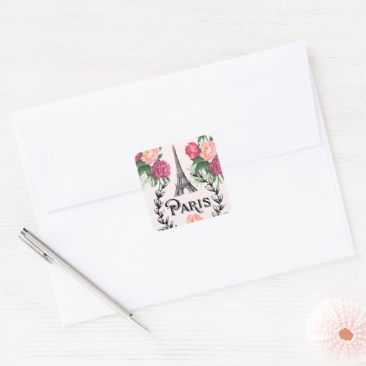 Paris  Roze Rozen Stickers (Envelop)