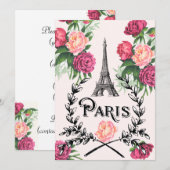 Paris Roze Rozen Uitnodiging (Voorkant / Achterkant)