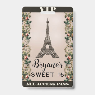 Paris Roze Rozen Wijnstokken Eiffeltoren VIP Pas Badge