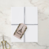 Paris Roze Rozenranken Eiffeltoren Elegant Cadeaulabel (Met Touw)