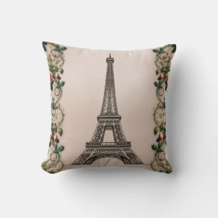 Paris Roze Rozenranken Eiffeltoren Shabby Chic Kussen