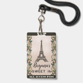 Paris Roze Rozenranken Eiffeltoren VIP Pas Badge (Achterkant met lanyard)