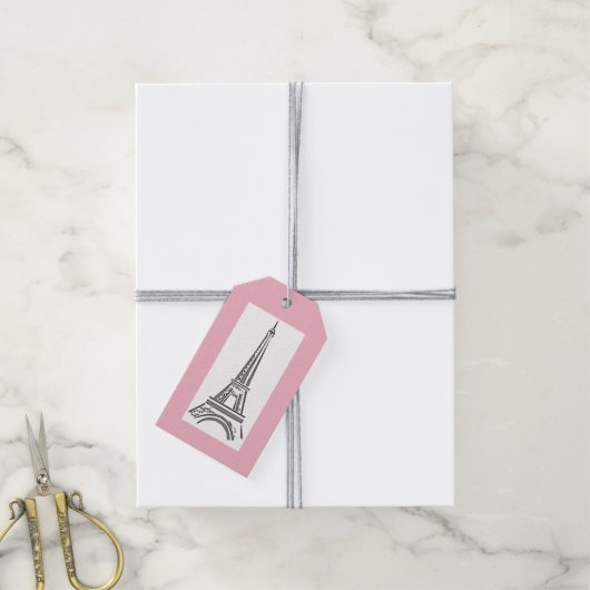 Paris Roze Thema Eiffeltoren Feest Cadeaulabel (Met Touw)