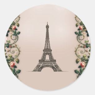 Paris Roze wijnstokken Eiffeltoren Elegant Ronde Sticker