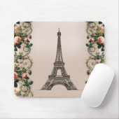 Paris Roze wijnstokken Eiffeltoren Shabby Chic Muismat (Met muis)