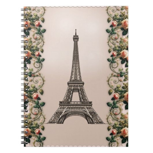 Paris Roze wijnstokken Eiffeltoren Shabby Chic Notitieboek (Voorkant)