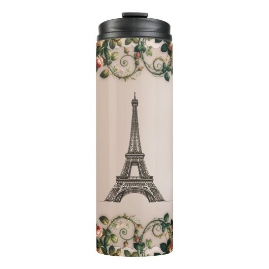 Paris Roze wijnstokken Eiffeltoren Shabby Chic Thermosbeker (Voorkant)