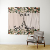 Paris Roze wijnstokken Eiffeltoren Shabby Chic Wandkleed (In Situ (horizontaal))