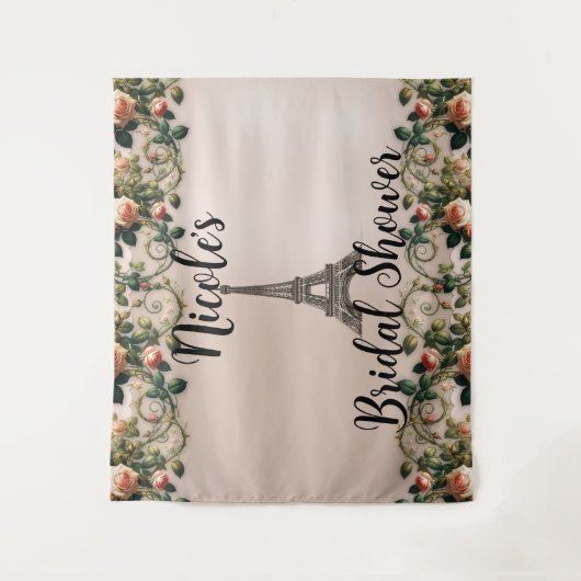 Paris Roze wijnstokken Eiffeltoren Shabby Chic Wandkleed (Voorkant)