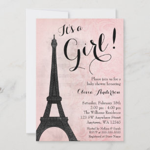 Paris Roze Zwart Meisje Baby shower Kaart