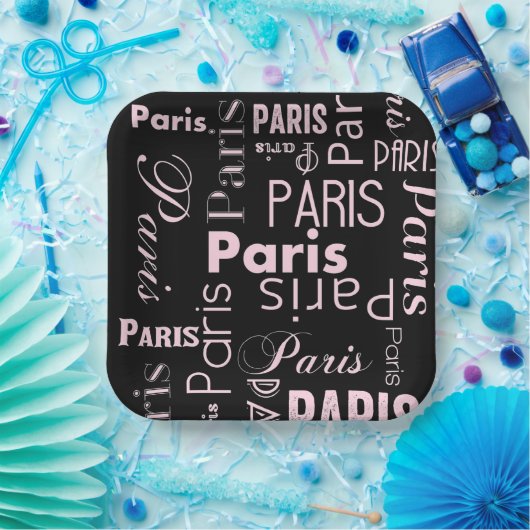 Paris roze, & zwart Paris thema Papieren Bordje (Feest)