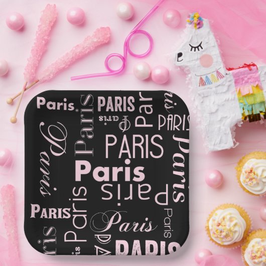 Paris roze, & zwart Paris thema Papieren Bordje (Feest)