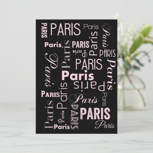 Paris roze, zwart & roze Parijs thema uitnodiginge Aankondiging (Staand voorkant)
