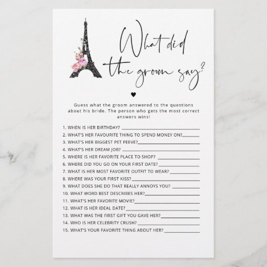 Paris roze zwart Wat zei de bruidegom spel (Voorkant)