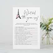 Paris roze zwart Wat zei de bruidegom spel (Staand voorkant)