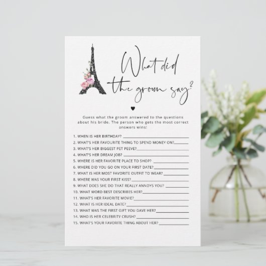 Paris roze zwart Wat zei de bruidegom spel (Staand voorkant)
