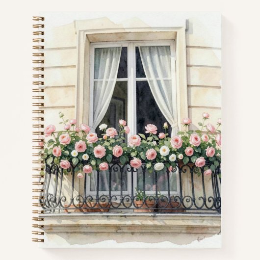 Paris Rozen Balkon Aquarel Notitieboek (Voorkant)