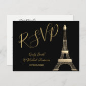 PARIS RSVP Black Gold - Elegant Chic Trending Uitnodiging Briefkaart (Voorkant / Achterkant)