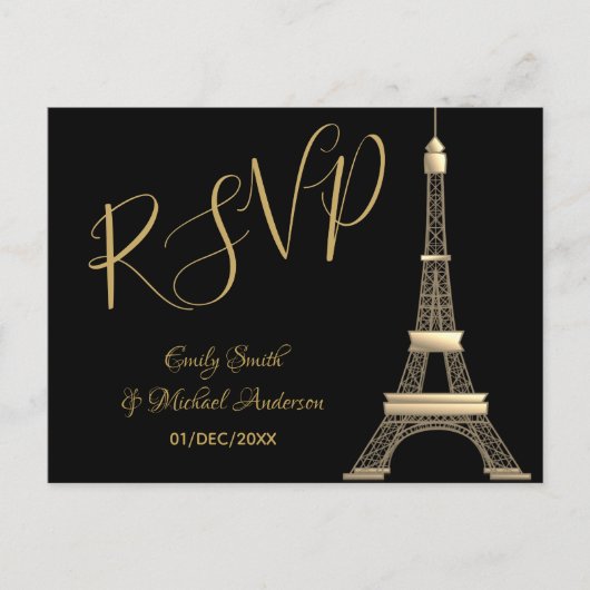 PARIS RSVP Black Gold - Elegant Chic Trending Uitnodiging Briefkaart (Voorkant)