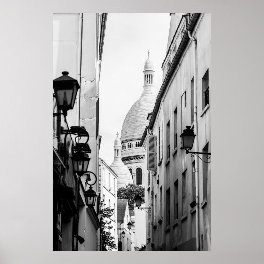 Paris Sacre-Coeur in Black en White Poster (Voorkant)