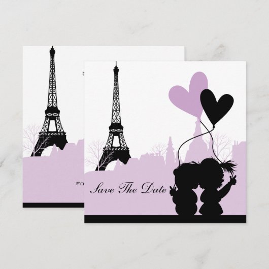 Paris Save the Date Aankondiging (Paars 2) (Voorkant / Achterkant)