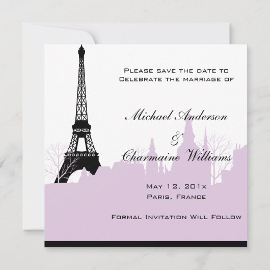 Paris Save the Date Aankondiging (Paars 2) (Achterkant)