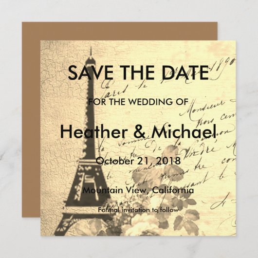 Paris Save the Date Bruiloft (Voorkant / Achterkant)