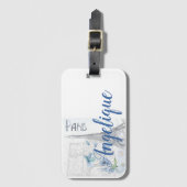 Paris Scene and Blue Flowers Custom Bagagelabel (Voorkant (verticaal))