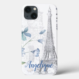 Paris Scene and Blue Flowers Custom Case-Mate iPhone Case