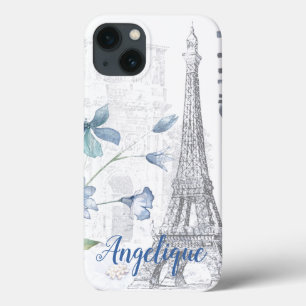 Paris Scene and Blue Flowers Custom Case-Mate iPhone Case