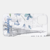 Paris Scene and Blue Flowers Custom Case-Mate iPhone Case (Achterkant (horizontaal))