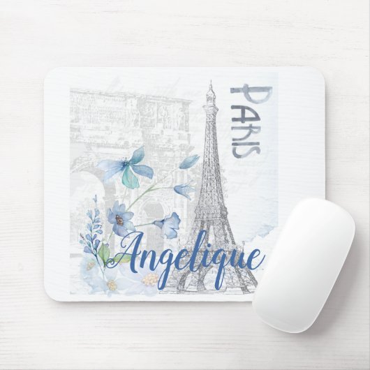 Paris Scene and Blue Flowers Custom Muismat (Met muis)