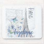 Paris Scene and Blue Flowers Custom Muismat (Voorkant)