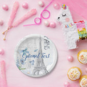 Paris Scene and Blue Flowers Custom Papieren Bordje (Feest)