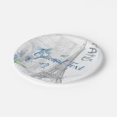 Paris Scene and Blue Flowers Custom Papieren Bordje (Gekanteld)