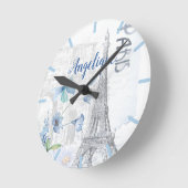Paris Scene and Blue Flowers Custom Ronde Klok (Hoek)