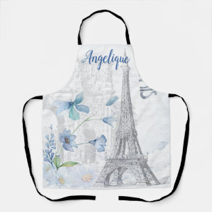 Paris Scene and Blue Flowers Custom Schort