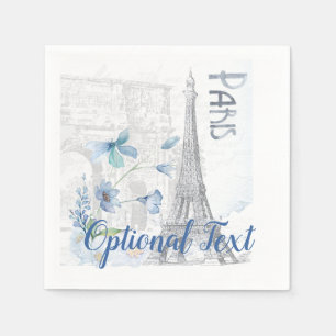 Paris Scene and Blue Flowers Custom Servet