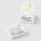 Paris Scene and Blue Flowers Custom Stenen Onderzetter (Zijkant)