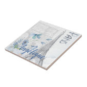 Paris Scene and Blue Flowers Custom Tegeltje (Zijkant)