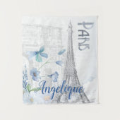Paris Scene and Blue Flowers Custom Wandkleed (Voorkant)