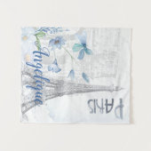 Paris Scene and Blue Flowers Custom Wandkleed (Voorkant (horizontaal))