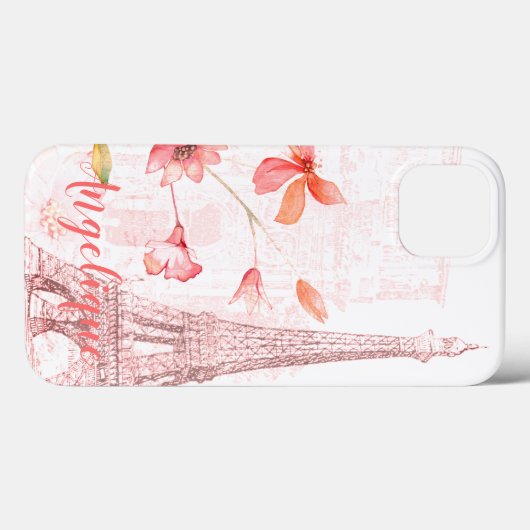Paris Scene and Pink Flowers Custom Case-Mate iPhone Case (Achterkant (horizontaal))