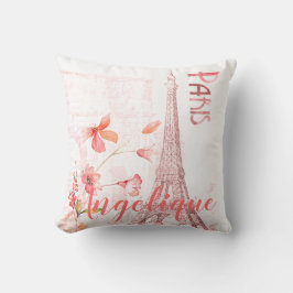 Paris Scene and Pink Flowers Custom Kussen
