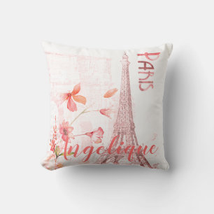 Paris Scene and Pink Flowers Custom Kussen