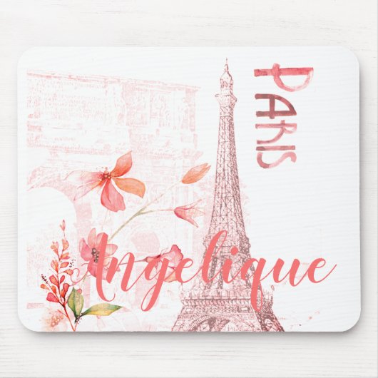 Paris Scene and Pink Flowers Custom Muismat (Voorkant)