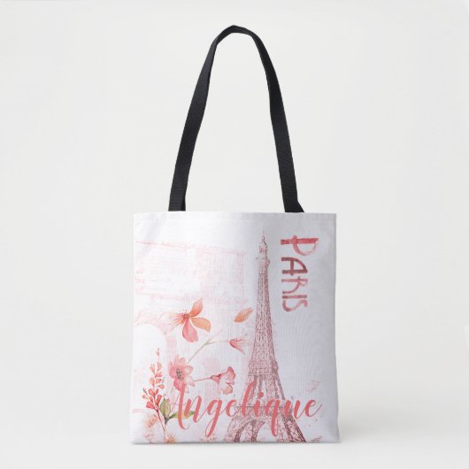 Paris Scene and Pink Flowers Custom Tote Bag (Voorkant)