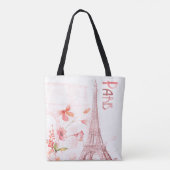 Paris Scene and Pink Flowers Custom Tote Bag (Achterkant)
