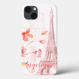 Paris Scene en Roze Bloemen op Maat Case-Mate iPhone Case